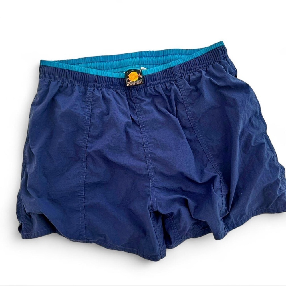 VINTAGE SUN SATIONS SPORTS WEAR BLUE SWIM SHORTS - L